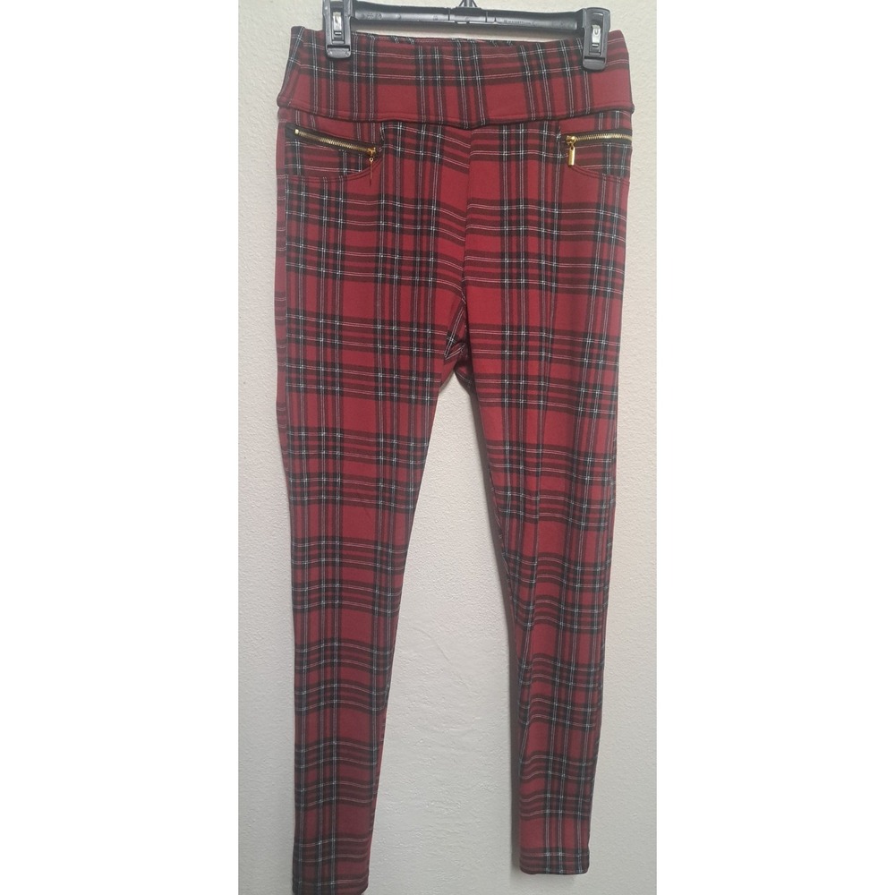 Streetwear Society Red Plaid Skinny Leggings XL Punk Goth Zip Stretch